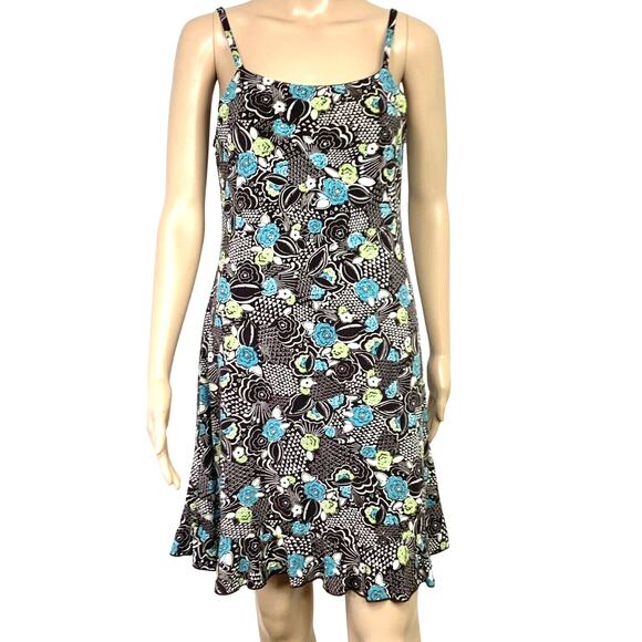 Plum Slip Dress Womens 16 Juniors Brown Blue Floral Lined Adjustable Straps - Picture 1 of 9